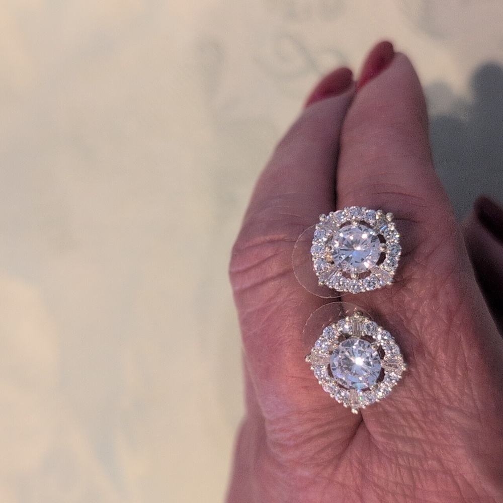 Elegant Silver Crystal Stud Earrings